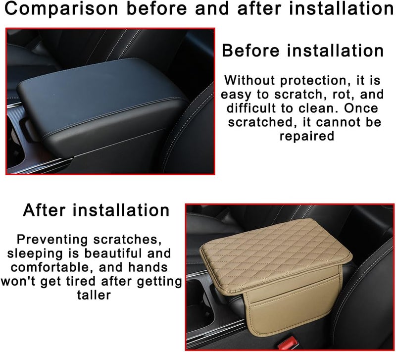 Mandark Car Center Console Cover, Microfiber Leather Vehicle Armrest Protector Cushion with 2 Storage Bags, Auto Interior Arm Rest Seat Box Pad Accessories, Universal for SUV, Sedan, Truck (Beige) - Image 5